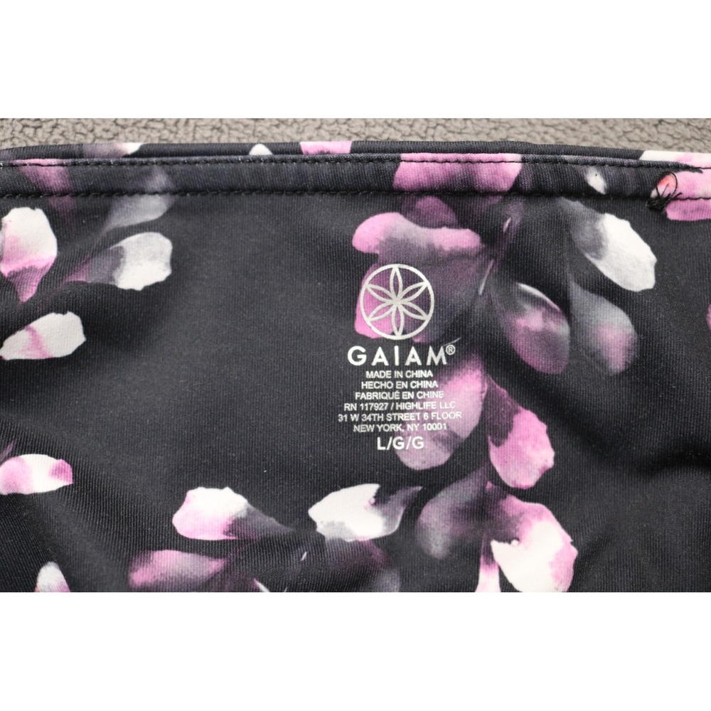 GAIAM Floral Leggings Women Large Black Pink Athletic Yoga Gym - Picture 9 of 10